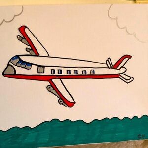 Red and White Airplane Art Print